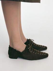 Mnmlis 女士时尚通勤交叉绑带平底鞋 - 墨綠色 - 查看 2