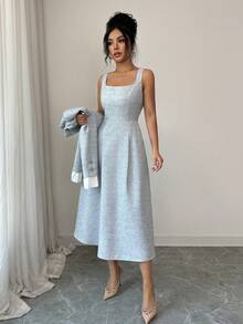 Elenzga 蓝白拼接无袖夹克，带纽扣口袋，优雅休闲通勤装 - 藍色 - 查看 4