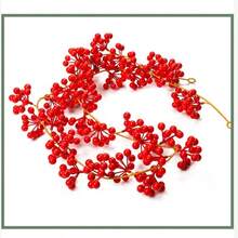 2 件装 78 英寸圣诞红色浆果藤蔓，人造红色花环，适用于圣诞树、室内壁炉装饰、圣诞氛围装饰、主题派对背景装饰、家居装饰、餐桌中心装饰、节日庆典活动、门廊悬挂装饰 - 彩色 - 查看 9
