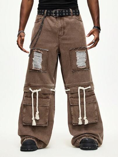 Street Life Jeans diritti con lacci e effetto consumato marrone per uomo