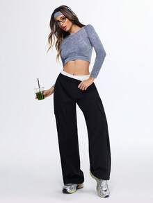 Eassivo Eassivo Seamless High Elasticity Aerobic Yoga Fitness Workout Long Sleeve Top - Grey - View 6