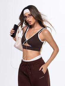 Dewbera Dewbera Reggiseno sportivo e abbigliamento da yoga minimalista con colori a contrasto per uso quotidiano da donna - Castano - Visualizzare 3