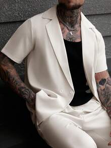 Manfinity CasualCool 男士休闲纯色衬衫和裤子套装 - 米色 - 查看 3