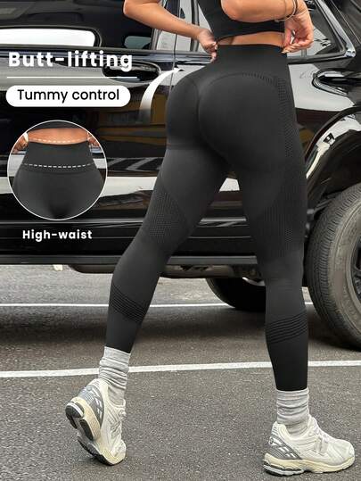 Dewbera Leggings deportivos minimalistas de unicolor y alta elasticidad sin costuras para mujer