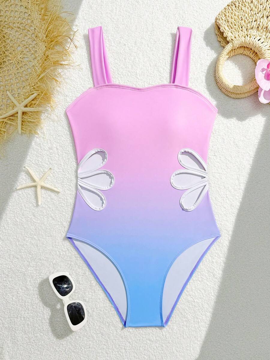 SHEIN Bộ đồ bơi một mảnh thiết kế tối giản màu ombre thời trang cho bé gái tuổi teen, thích hợp đi biển, tiệc tùng, nghỉ dưỡng - Nhiều màu - Xem 1