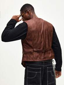 ROMWE MEN Men's Fashionable Retro Gothic Style PU Leather Vest - Brown - View 3