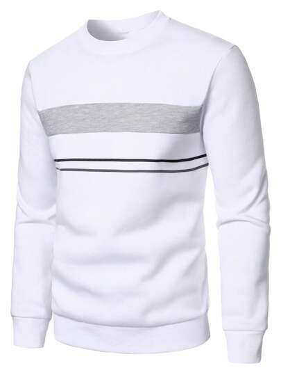 Manfinity Homme 男士时尚休闲撞色条纹印花套头卫衣，春秋季圆领长袖上衣