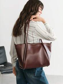 SHECARRY BOLSO DE HOMBRO PARA MUJER DE GRAN CAPACIDAD Y USO CASUAL PARA IR AL TRABAJO - Café integral - Ver 9