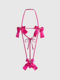 Kawaii Sexy Bowknot Heart Rhinestone Hollow Lace-Up Bodysuit For Women