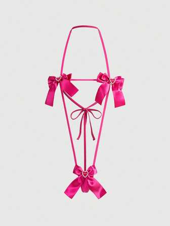 Kawaii Tuta sexy da donna con fiocco, cuore, strass e lacci a rete