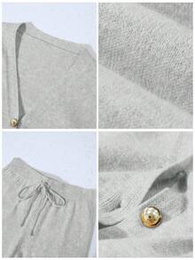 Franclia 2pcs/Set Women Casual Loose Knit Sweater & Pants Loungewear Set, Comfortable & Minimalist Design - Light Grey - View 8