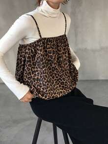 FRIFUL 女士豹纹休闲百搭时尚吊带背心 - 棕色 - 查看 6