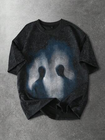 Maglietta casual da uomo a maniche corte con stampa grafica e collo rotondo