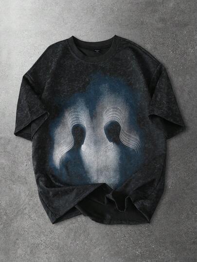 Maglietta casual da uomo a maniche corte con stampa grafica e collo rotondo