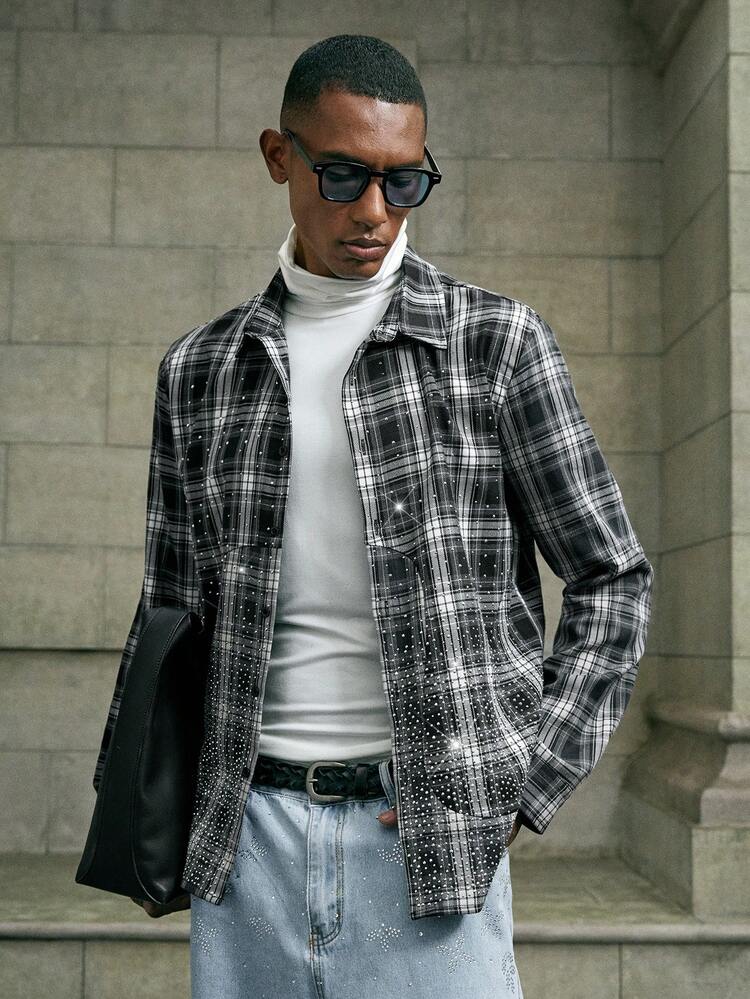 Men's Plaid Collar Single-Breasted Front Closure Fashionable Versatile Commuter Long Sleeve Shirt Men Flannel Shirt Men Long Sleeve Shirt Plaid Men Shirt Flannel Rhinestone Men Shirt Men Patchwork Shirt Treaty Oak Revival Men Plaid Shirt Men S Long Sleeve Shirt Men S Button Up Shirt