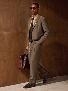 AKNOTIC 男士立领长袖西装外套和裤子休闲套装，婚礼 - 卡其色 - 查看 7