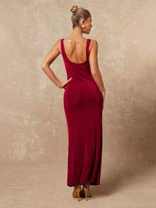 Lumalex Vestido ajustado con cintura fruncida y brillo metálico suave para decoración de primavera temprana, para mujeres, atuendos de vacaciones, cumpleaños, invitada de boda, fiesta de boda, verano, vacaciones en la playa, aspecto de lujo, fiesta de graduación, fiesta, banquete, modesto, fiesta de Al-Adha, festival con capas ricas - Rojo - Ver 5