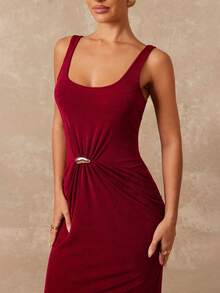 Lumalex Vestido ajustado con cintura fruncida y brillo metálico suave para decoración de primavera temprana, para mujeres, atuendos de vacaciones, cumpleaños, invitada de boda, fiesta de boda, verano, vacaciones en la playa, aspecto de lujo, fiesta de graduación, fiesta, banquete, modesto, fiesta de Al-Adha, festival con capas ricas - Rojo - Ver 7