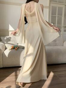 Feyla Women's Elegant Commuter Tie-Up Sleeveless Dress - Cream - View 2