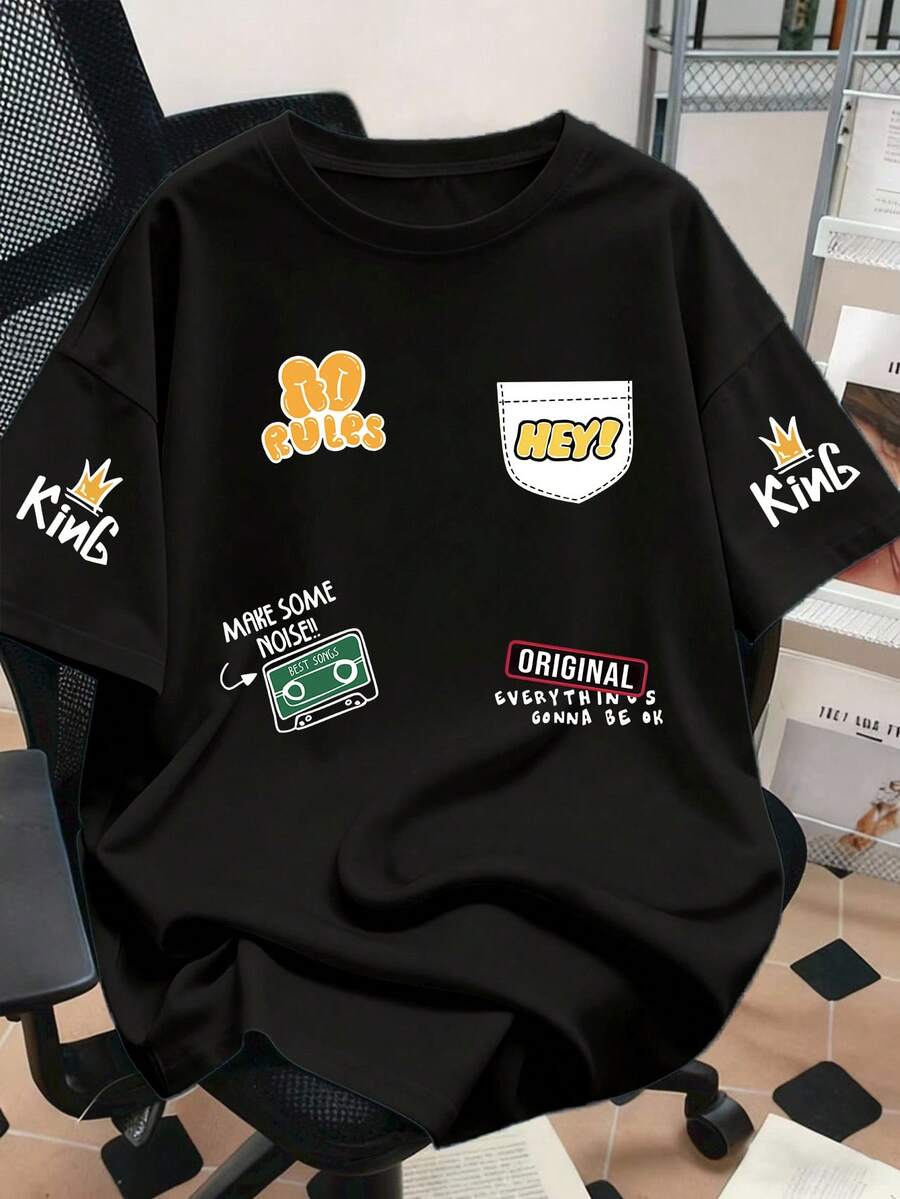 SHEIN 女士字母印花圆领短袖休闲 T 恤