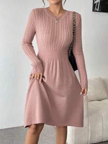 SHEIN Clasi 女士休闲纯色针织连衣裙，秋冬款 - 藕粉色 - 查看 6