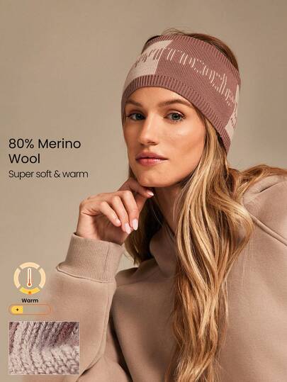 GLOWMODE 80% Merino Wool Warm Soft Wide Knit Jacquard Headband Autumn Winter Outdoors Daily Active Wear