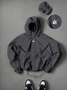 PAVTROS 男士休闲黑色夹克 男士科技风雨衣 Y2K风格夹克 男士防风夹克 科技风夹克，防风衣/户外防风衣，派克大衣，宽松款，冬季夹克，街头服饰 - 深灰色 - 查看 3