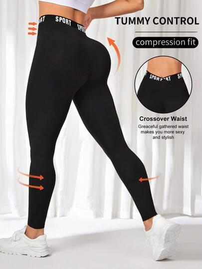 Rhythm Era Leggings de yoga con cintura cruzada y estampado de letras para mujer de talla grande