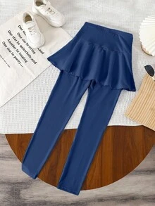 少女时尚休闲百搭优雅纯色二合一短裙裤，适合春、秋、冬三季穿着，可用于上学、度假、外出等场合。 - 灰色 - 查看 2