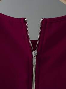 Franclia 女士仿珍珠细节红色长袖上衣和黑色半裙优雅套装 - 彩色 - 查看 4