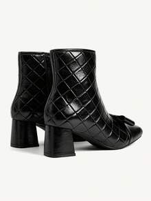 CUCCOO CHICEST Women's Bow Decor Side Zipper Design Fashion Chunky Heel Mid-Calf Boots For Christmas - Black - View 11