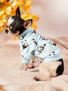 PETSIN 1件可爱熊猫法兰绒宠物服，加厚蓝色法兰绒保暖宠物服装 - 藍色 - 查看 10