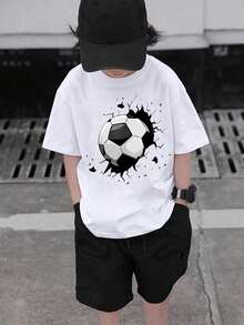 Camisetas de niños camisetas de  con estampado de fútbol camisetas de manga corta para niños de 4 a 16 años? Comoda y Ligera cuello redondo  manga corta camiseta deportiva camiseta casual adolescente personalidad para niños y niñas - Negro - Ver 1