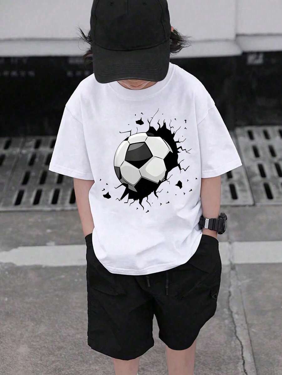 Camisetas de niños camisetas de con estampado de fútbol camisetas de manga corta para niños de 4 a 16 años? Comoda y Ligera cuello redondo manga corta camiseta deportiva camiseta casual adolescente personalidad para niños y niñas - Negro - Ver 1