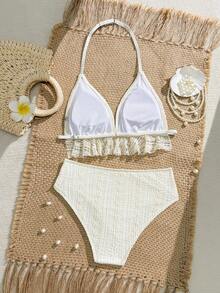 Bộ bikini 2 mảnh cho bé gái tuổi teen, Bộ sưu tập mới năm 2026, Đồ bơi thời trang màu mơ và trắng, thanh lịch, nữ tính, năng động, dễ thương, thích hợp để bơi lội, đi nghỉ, đi biển, đi hồ bơi, chụp ảnh, làm quà tặng - Màu be - Xem 6