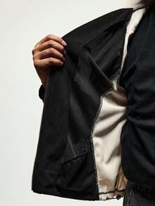 ROMWE MEN Street Life 男士秋季字母条纹长袖拉链休闲外套 - 黑色 - 查看 9