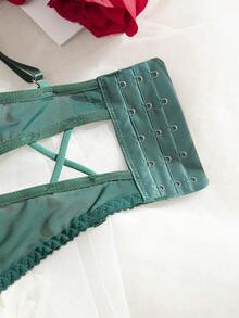 2件套女士性感刺绣薄纱胸衣和内裤套装