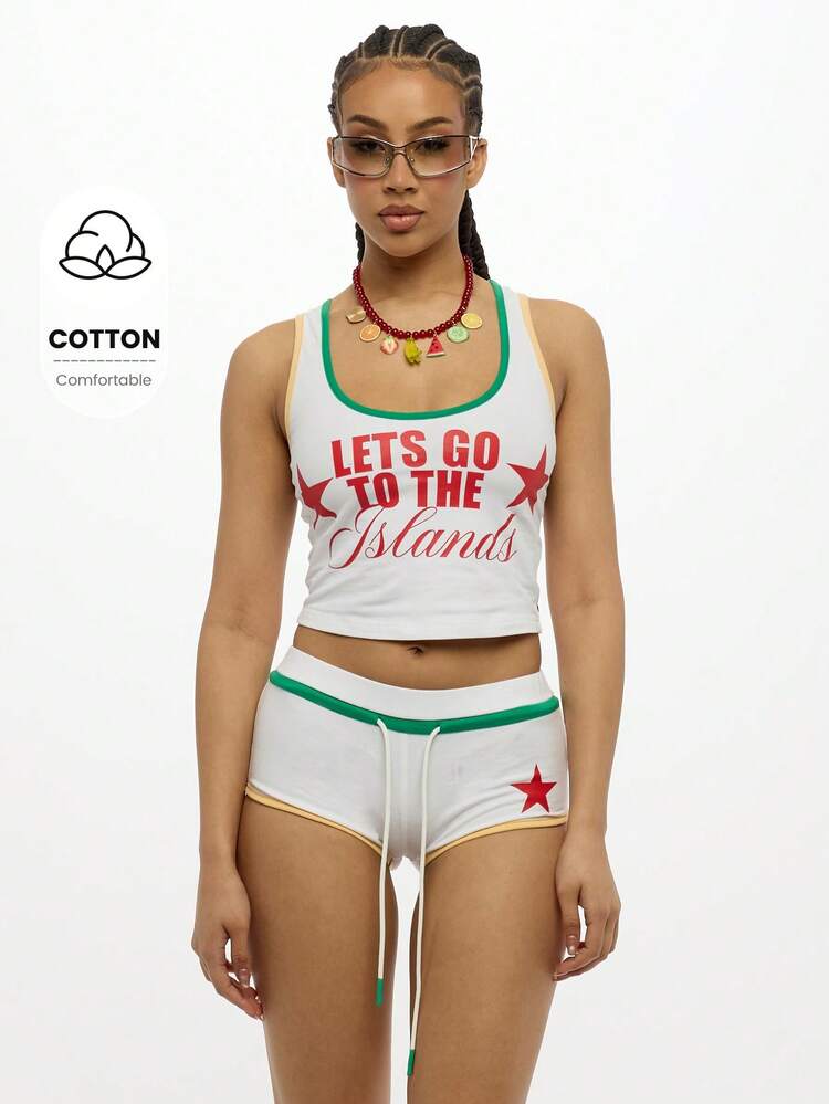 SUMWON WOMEN Crop Top And Booty Shorts Two Piece Set