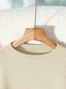 Franclia Casual Solid Color Drop Shoulder Sweater, Autumn/Winter - Beige - View 4