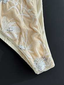 Swim Vcay Women's Sexy Swimsuit Bottom, Special Fabric Details, Embroidery Technique, Sequin Accents, Adjustable Side Tie - Multicolor - View 3