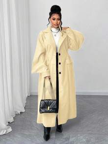 Maweii Plus Size Women's Plus Size Long Puff Sleeve Asymmetric Wool Blend Coat, High Waist, Fashion Winter Outerwear - Apricot - View 2
