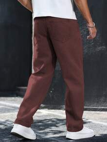 Manfinity Homme 男士纯色口袋休闲直筒牛仔裤 男士宽松直筒休闲裤 - 鏽棕色 - 查看 2