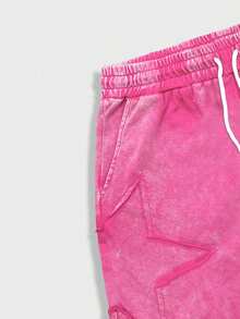 ROMWE MEN Street Life Teen Boys' Casual Snow Flake Print Drawstring Shorts - Pink - View 4
