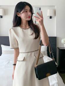 DAZY 女士圆领收腰中长连衣裙，优雅通勤之选