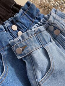 Elladie kids 3pcs Young Girl Light Blue, Dark Blue And Black Pocket Denim Shorts Set - Blue - View 4