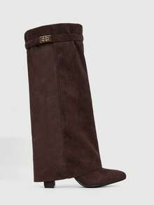 CUCCOO SZL 女士尖头金属装饰时尚过膝长靴，适合日常穿着