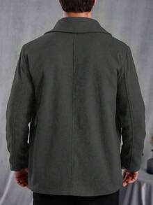 Manfinity CasualCool Men's Solid Color Lapel NeckLong Sleeve Double-Breasted Casual Wool Blend Jacket, Autumn/Winter - Dark Grey - View 2
