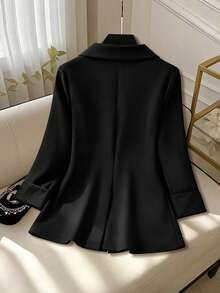 SHEIN Clasi Men's Solid Color Front Button Casual Fashion Long Sleeve Suit Jacket - Black - View 2