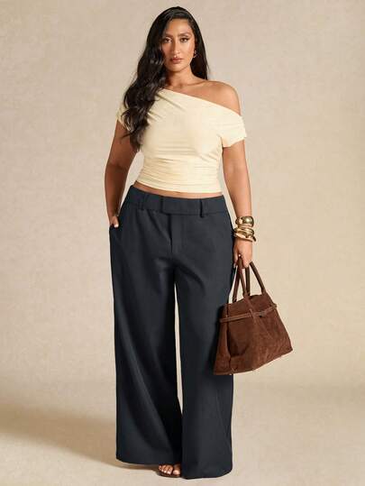 SHEIN BAE 大码女士优雅不对称办公裤，秋冬款