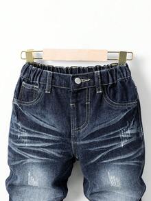 Young Boys Denim Jeans, New Arrival For All Seasons, Medium Blue Washed Denim, Casual & School Style, 3D Cat Whiskers & Faded Details, Slim Straight Fit, Comfortable Cotton Denim, Suitable For Daily Wear, School And Commute Streetwear Jeans Jeans For Boys - Blue - View 4